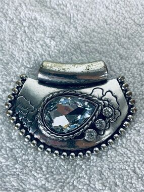 Vintage Silver Tone Slide Pendant Large Teardrop Crystal Beaded Western